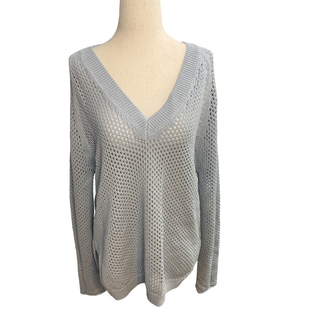 White + Warren Mercerized Cotton Mesh V Neck Sweater Large NWT